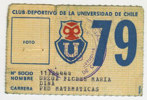 Primera imagen del registro Carnet socio de Club Deportivo Universidad de Chile. María Urzúa Flores 1979