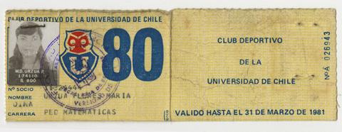 Primera imagen del registro Carnet socio de Club Deportivo Universidad de Chile. María Urzúa Flores 1980
