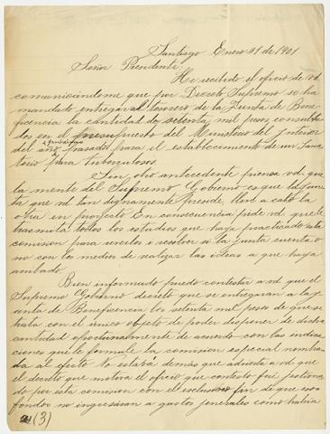Primera imagen del registro Carta de David Salamanca al Presidente de la Junta de Beneficencia de Santiago