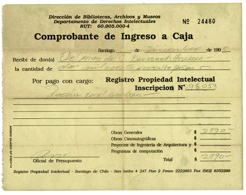 Primera imagen del registro Comprobante de ingreso a caja registro de propiedad intelectual por libro "Poesía en el sendero"