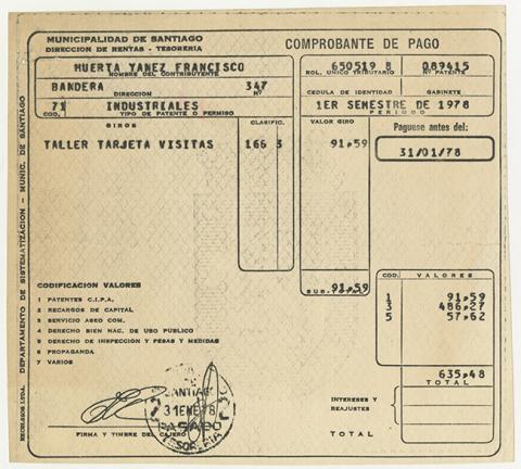 Primera imagen del registro Comprobante de pago de patente en Municipalidad de Santiago de Taller Tarjeta Visitas