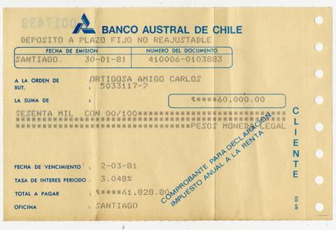 Primera imagen del registro Comprobante de depósito Banco Austral de Chile