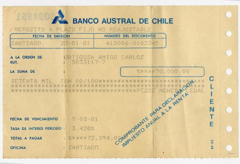 Primera imagen del registro Comprobante de depósito Banco Austral de Chile