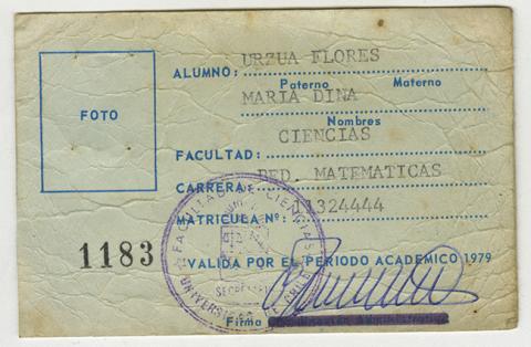 Primera imagen del registro Carnet Universidad de Chile de María Urzua Flores. 1979