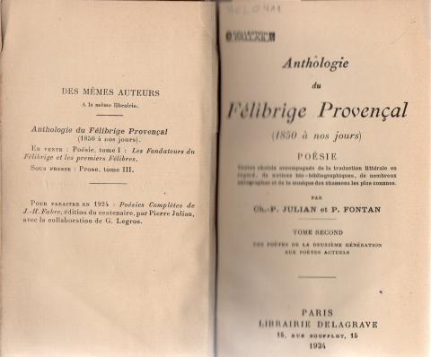 Primera imagen del registro Anthologíe du Félibrige Provencal