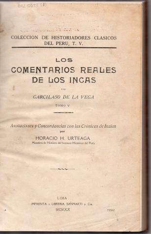 Primera imagen del registro Los comentarios reales de los incas. Tomo V
