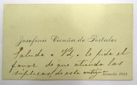 Primera imagen del registro Tarjeta de visita de Josefina Vicuña de Portales