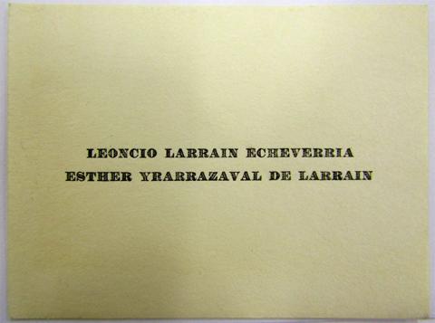 Primera imagen del registro Tarjeta de visita de Leoncio Larraín Echeverria y Esther Yrarrázaval de Larrain