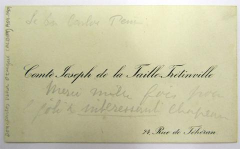 Primera imagen del registro Tarjeta de visita de Comte. Joseph de la Taille-Trétinville