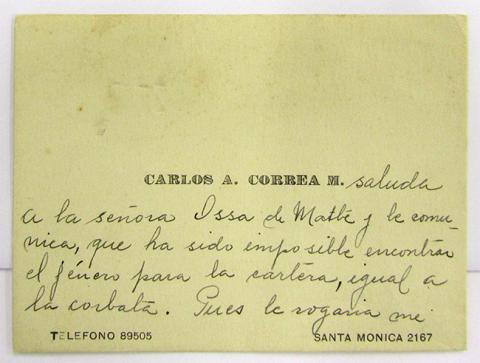 Primera imagen del registro Tarjeta de visita de Carlos A. Correa M.