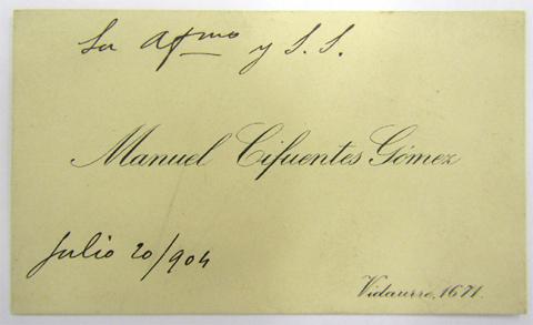 Primera imagen del registro Tarjeta de visita de Manuel Cifuentes Gómez