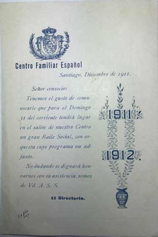 Primera imagen del registro Invitación a Baile Social Año Nuevo Centro Familiar Español