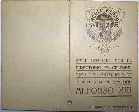 Primera imagen del registro Tarjeta de Baile Círculo Español. Ofrecido en Natalicio de S.M. el Rey Don Alfonso XIII