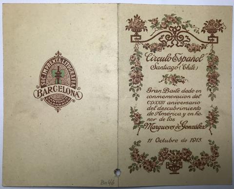 Primera imagen del registro Tarjeta de Baile. Circulo español Conmemoración descubrimiento de América y en Honor de los Marqueses González