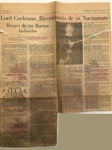 Primera imagen del registro Artículo del El Mercurio "Lord Cochrane, Bicentenario de su Nacimiento. Rasgos de un Marino Indómito"