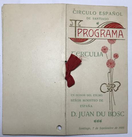 Primera imagen del registro Carné de baile del Círculo Español. Tertulia en honor del Excmo Señor Ministro de España D. Juan Du Nosc