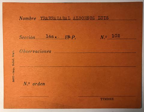 Primera imagen del registro Tarjeta para realizar pedidos, Luis Yrarrazabal Albornoz