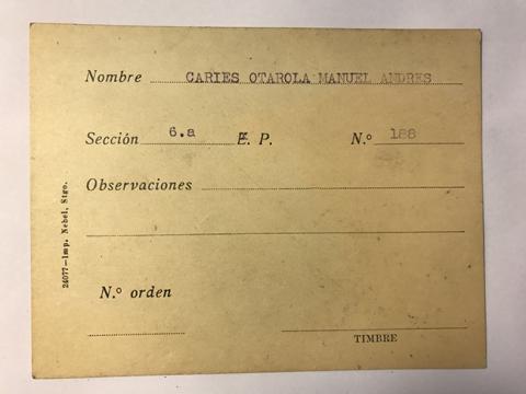 Primera imagen del registro Tarjeta para realizar pedidos, Manuel Andrés Caries Otarola