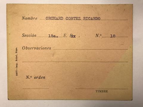 Primera imagen del registro Tarjeta para realizar pedidos, Ricardo Orchard Cortéz
