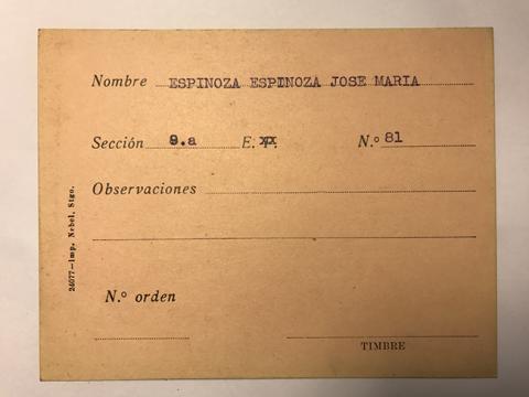 Primera imagen del registro Tarjeta para realizar pedidos, José María Espinoza Espinoza