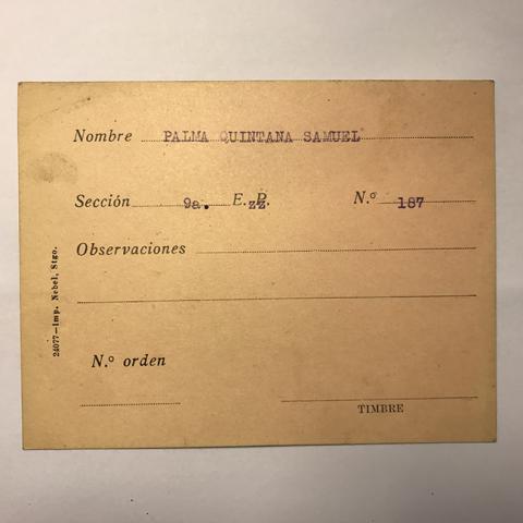 Primera imagen del registro Tarjeta para realizar pedidos, Samuel Palma Quintana