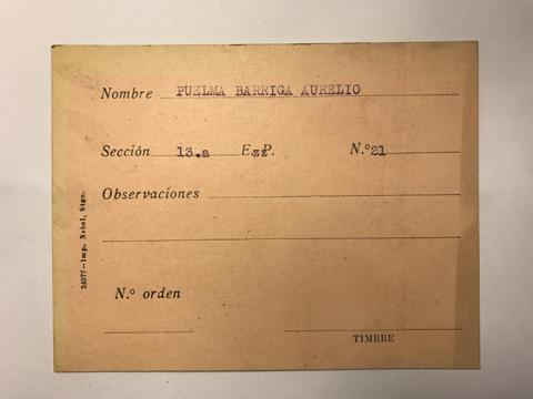Primera imagen del registro Tarjeta para realizar pedidos, Aurelio Puelma Barriga