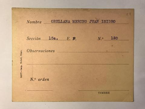 Primera imagen del registro Tarjeta para realizar pedidos, Juan Isidro Orellana Merino