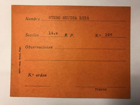 Primera imagen del registro Tarjeta para realizar pedidos, Luis Otero Mujica