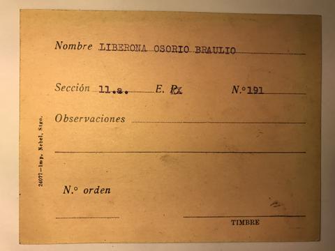 Primera imagen del registro Tarjeta para realizar pedidos, Braulio Liberona Osorio