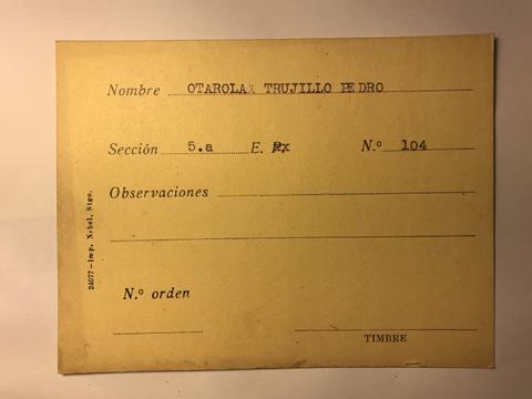 Primera imagen del registro Tarjeta para realizar pedidos, Pedro Otarola Trujillo