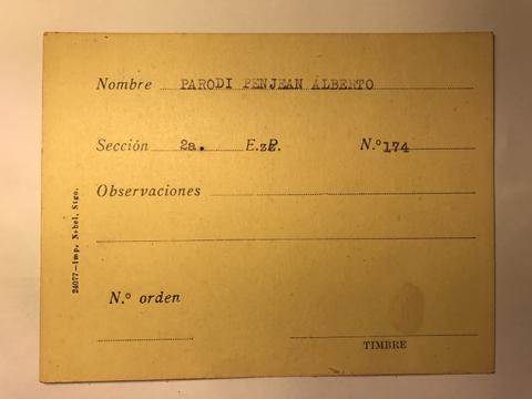 Primera imagen del registro Tarjeta para realizar pedidos, Alberto Parodi Penjean