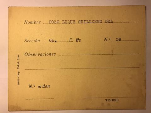 Primera imagen del registro Tarjeta para realizar pedidos, Guillermo del Pozo Luque