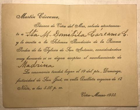 Primera imagen del registro Invitación a la Ceremonia de Bendición de la Primera Piedra de la Iglesia de San Antonio