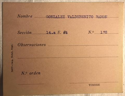 Primera imagen del registro Tarjeta para realizar pedidos, Ramón González Valdebenito