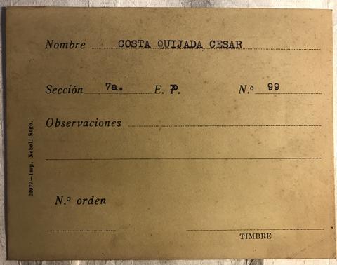 Primera imagen del registro Tarjeta para realizar pedidos, César Costa Quijada