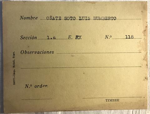 Primera imagen del registro Tarjeta para realizar pedidos, Luis Humberto Oñate Soto