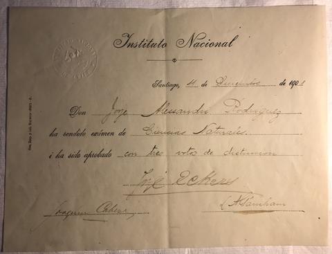 Primera imagen del registro Rendición de examen de Ciencias Naturales de Jorge Alessandri Rodríguez
