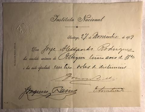 Primera imagen del registro Rendición de examen Religión 3er año de Humanidades de Jorge Alessandri Rodríguez
