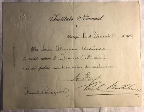 Primera imagen del registro Rendición de examen Francés 3er año de Jorge Alessandri Rodríguez