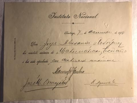 Primera imagen del registro Rendición de examen Matemáticas 3er año de de Jorge Alessandri Rodríguez