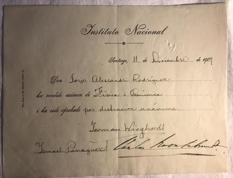 Primera imagen del registro Rendición de examen Física y Química de Jorge Alessandri Rodríguez