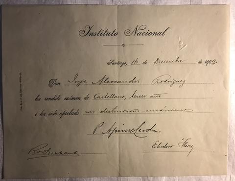 Primera imagen del registro Rendición de examen Castellano 3er año de Jorge Alessandri Rodríguez