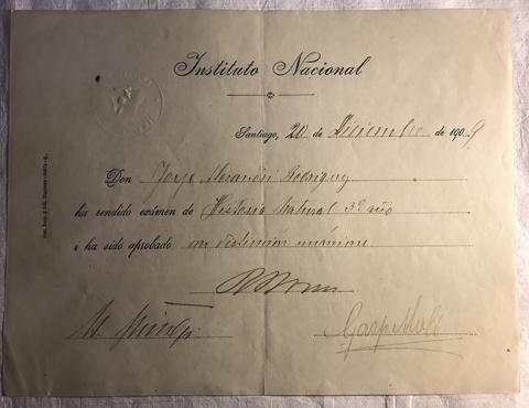 Primera imagen del registro Rendición de examen Historia Natural 3er año de Jorge Alessandri Rodríguez