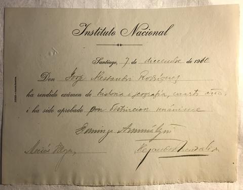 Primera imagen del registro Rendición de examen Historia y Geografía 4to año de Jorge Alessandri Rodríguez
