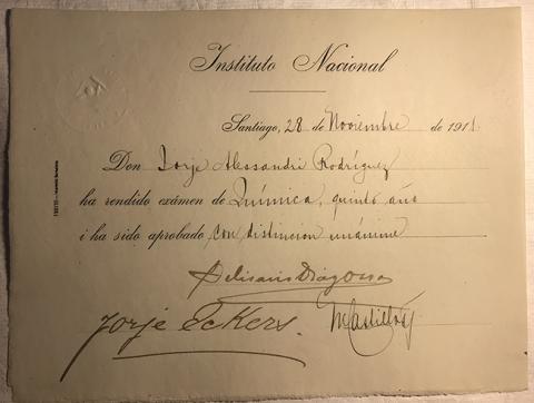 Primera imagen del registro Rendición de examen de Química 5to año de Jorge Alessandri Rodríguez