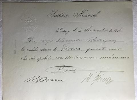 Primera imagen del registro Diploma Rendición de examen de Física, 5to año de Jorge Alessandri Rodríguez
