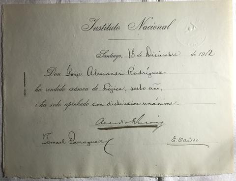 Primera imagen del registro Diploma Rendición de examen de Lógica 6to año de Jorge Alessandri Rodríguez