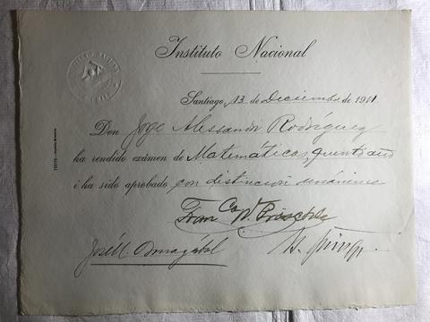 Primera imagen del registro Diploma Rendición de examen de Matemáticas, 5to año de Jorge Alessandri Rodríguez