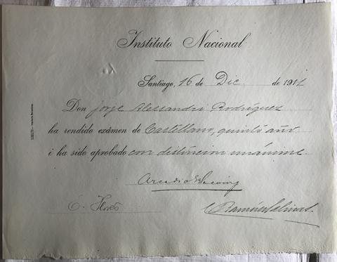 Primera imagen del registro Diploma Rendición de examen de Castellano, 5to año de Jorge Alessandri Rodríguez