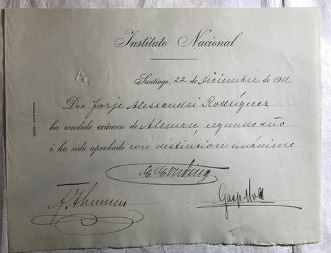 Primera imagen del registro Diploma Rendición de examen de Alemán, 2do año de Jorge Alessandri Rodríguez